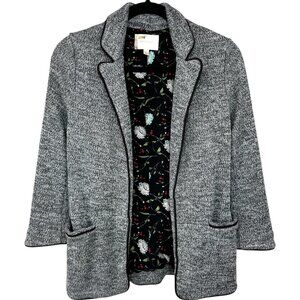 Skies are Blue Gray & black knit blazer style cardigan black trim size Medium